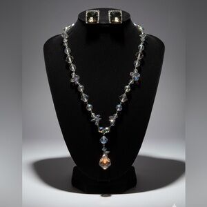 VTG Mid-Century Aurora Borealis Crystal & Smoky Glass Halo Set